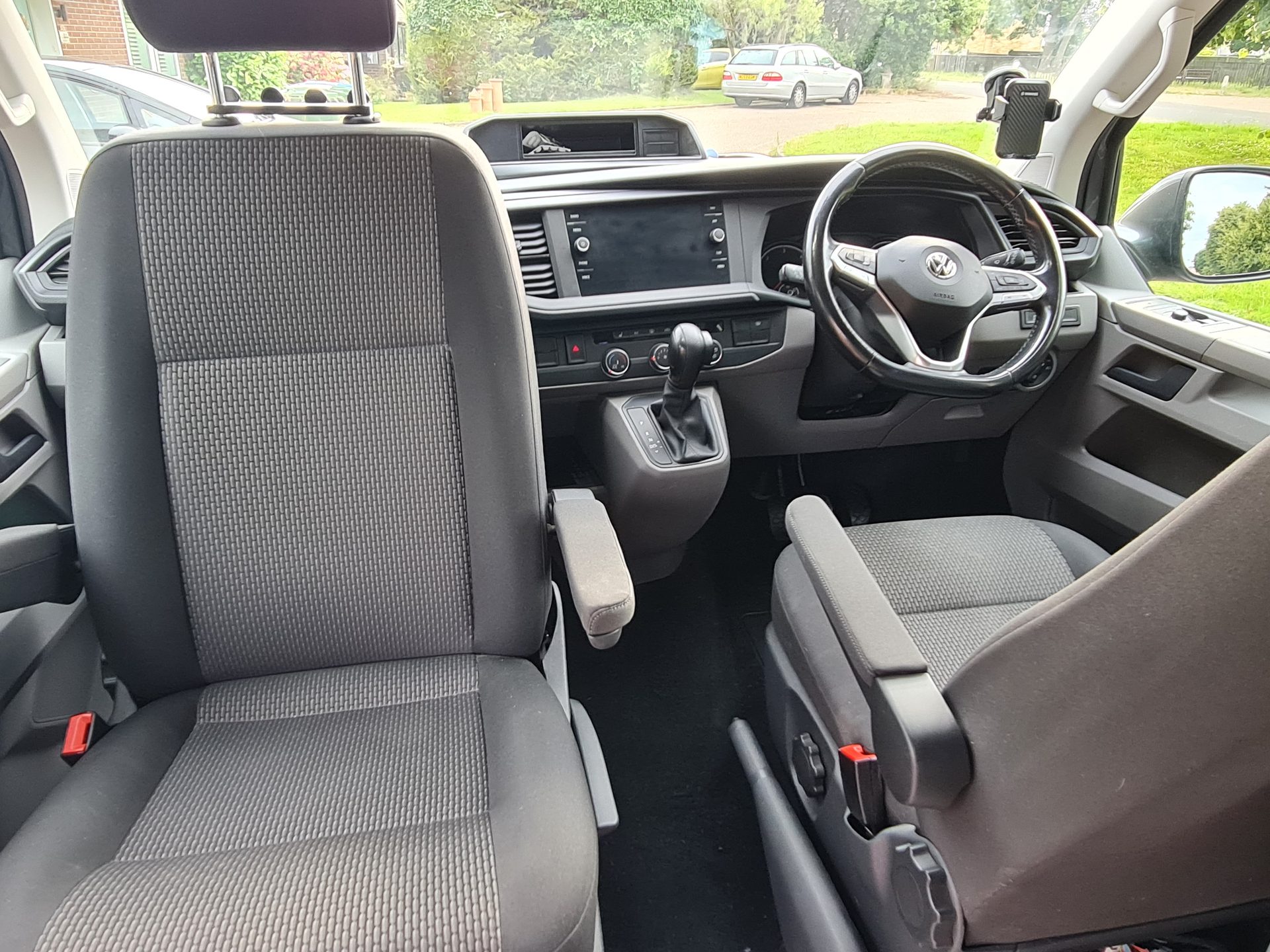 VW Transporter cab with dashboard, steering wheel and fabric captain seats